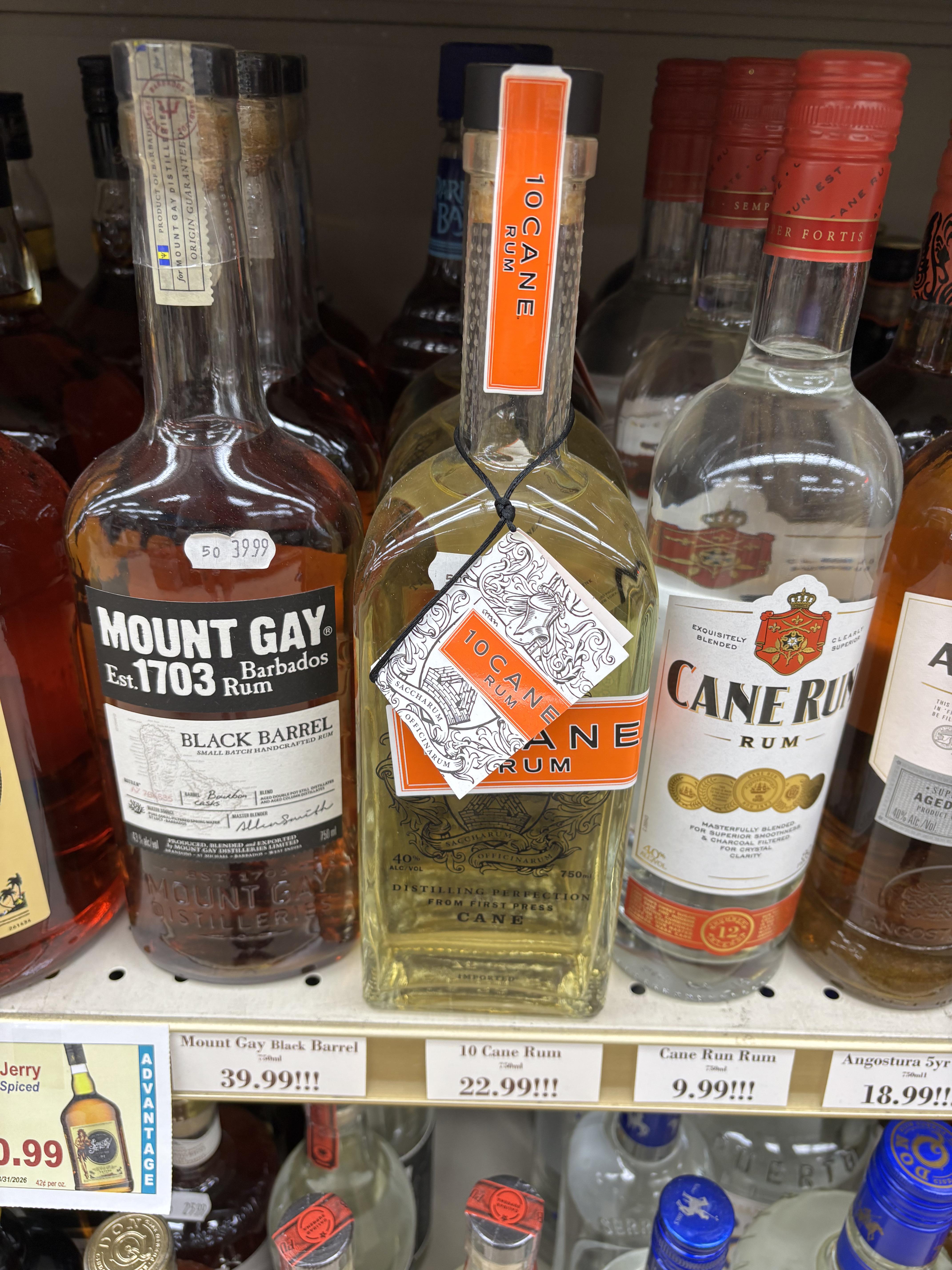 Shelf photo where 10 Cane Rum was spotted
