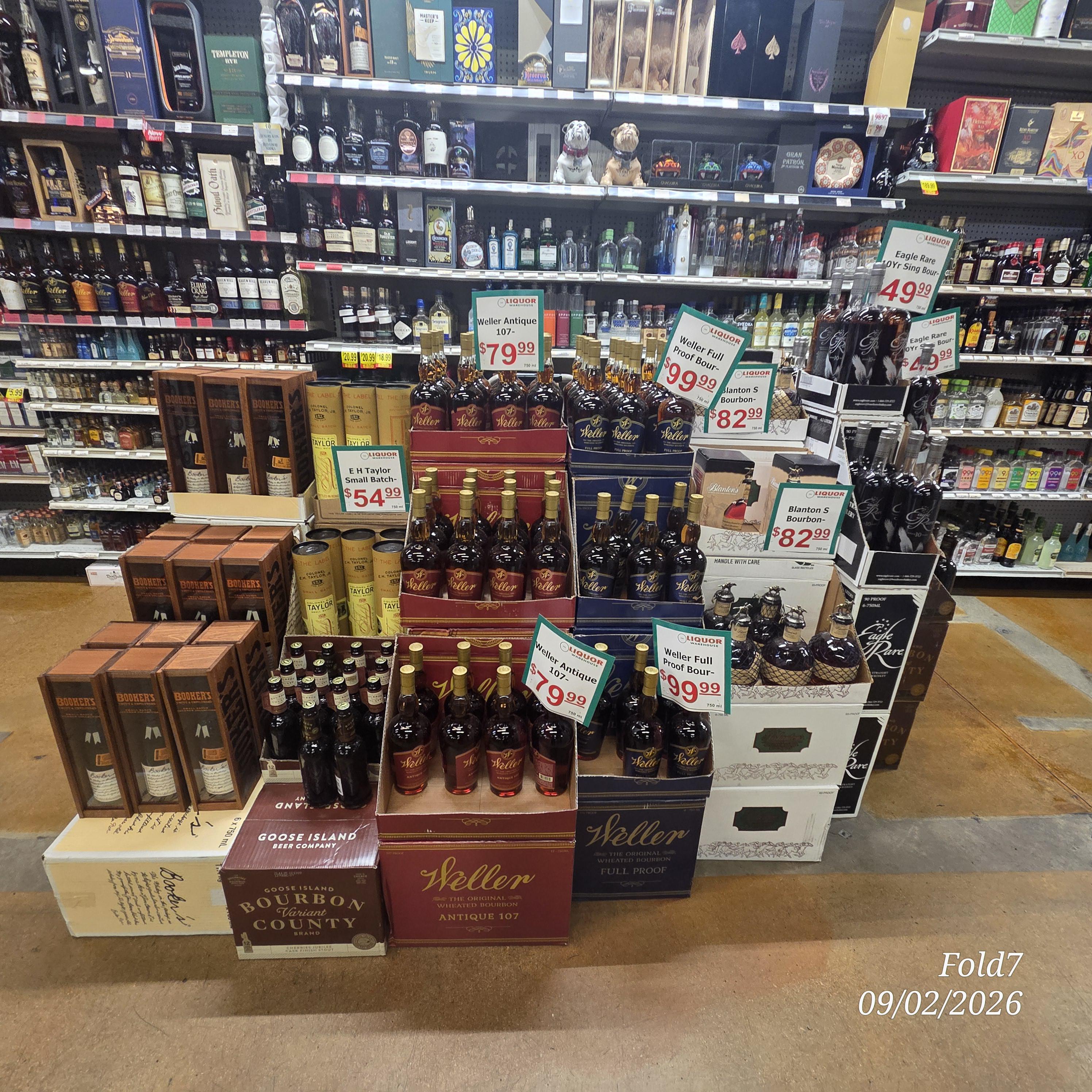 Full store shelf where W.L. Weller Full Proof Straight Bourbon was spotted