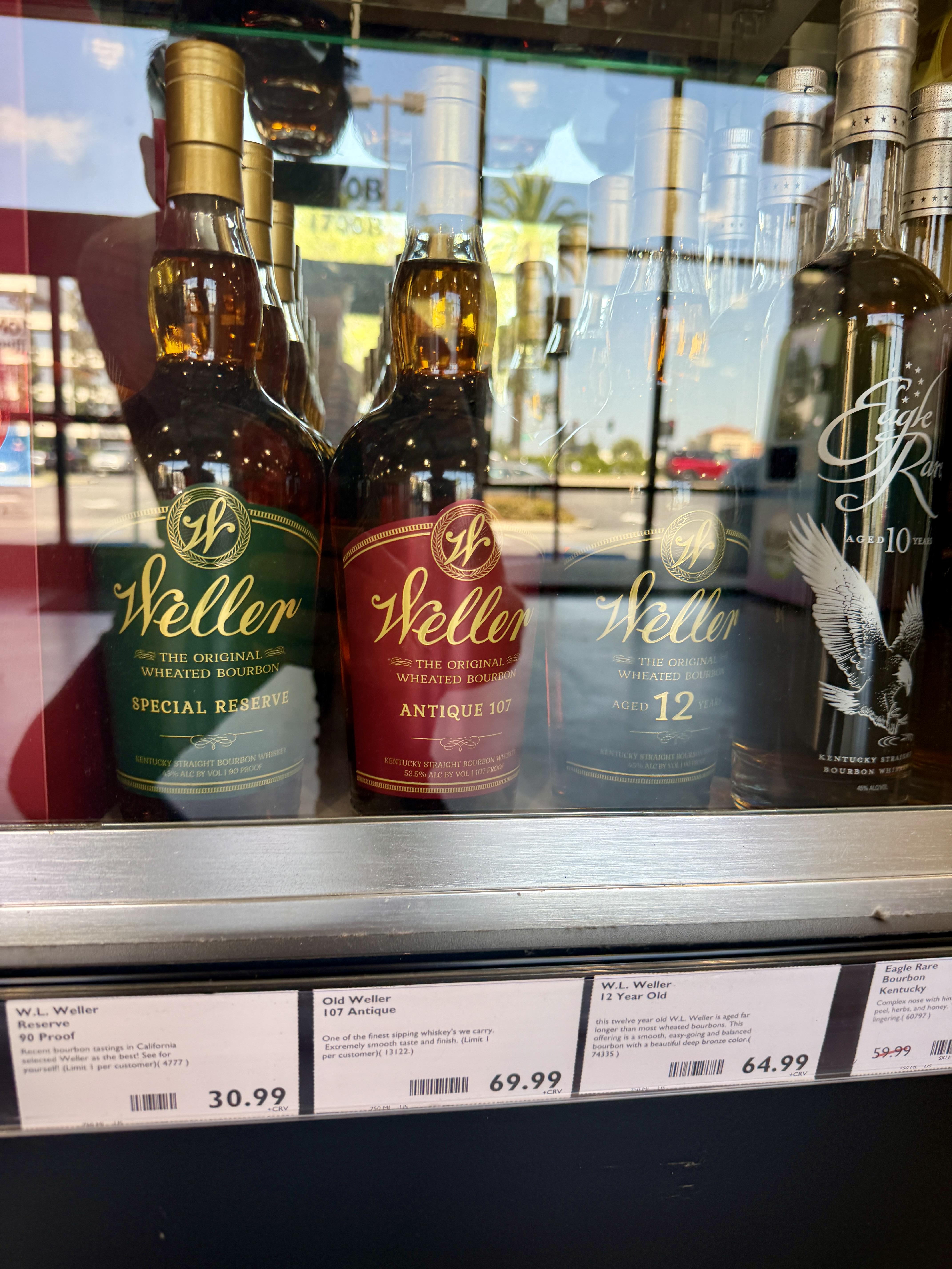 Full store shelf where W.L. Weller 12 Year Wheated Bourbon was spotted