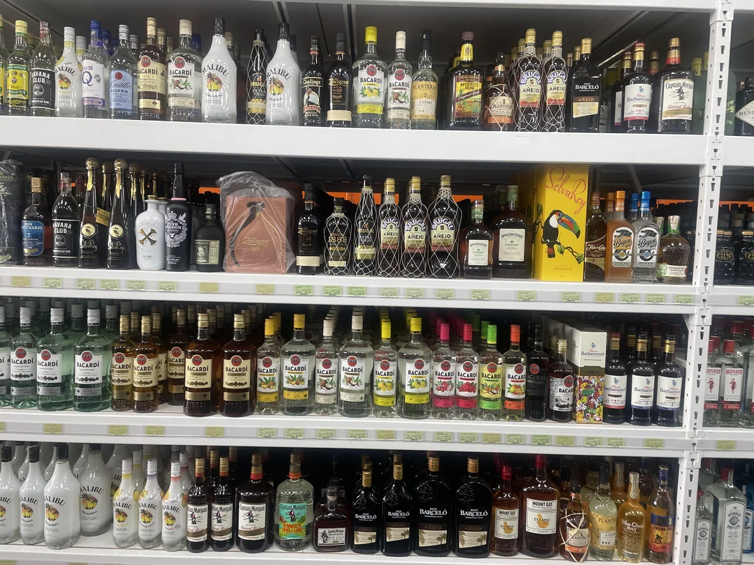 Full store shelf where Plantation Barbados Rum Aged 5 Years was spotted